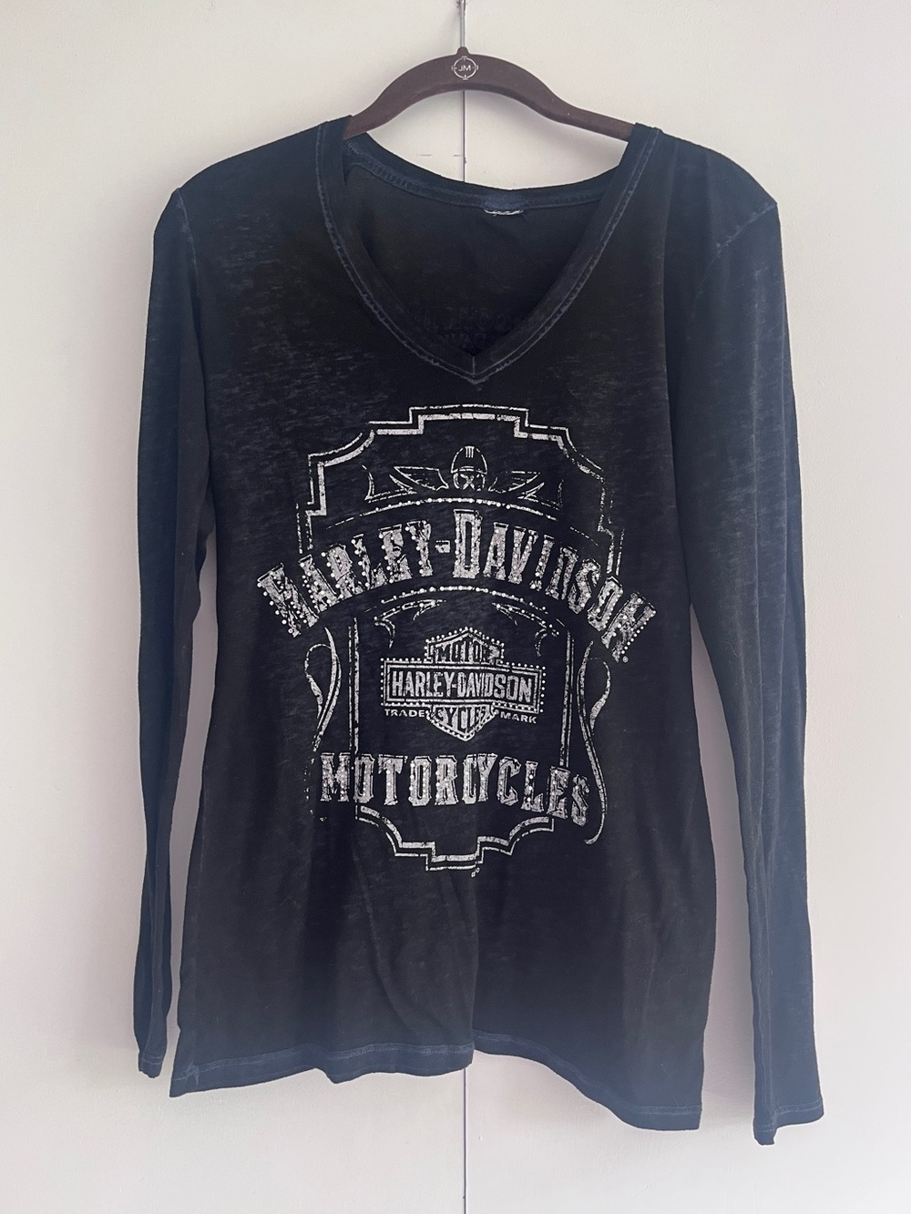Harley-Davidson Black Long Sleeve V-Neck Tee with White Logo